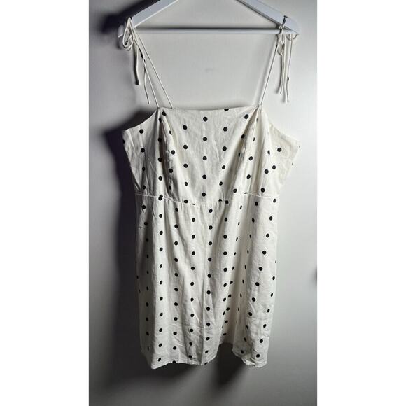 Old Navy Dress Womens Plus 2X Cream Polka Dot Linen Smocked Fit & Flare Dress - Picture 2 of 12